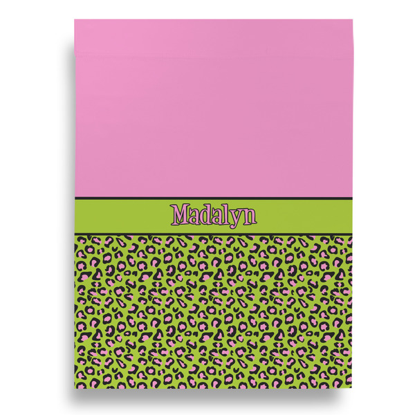Pink & Lime Green Leopard House Flags - Double Sided - FRONT