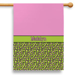 Pink & Lime Green Leopard 28" House Flag - Double Sided (Personalized)