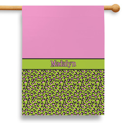 Pink & Lime Green Leopard 28" House Flag - Single Sided (Personalized)