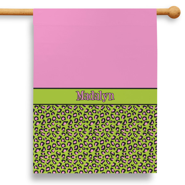 Custom Pink & Lime Green Leopard 28" House Flag (Personalized)
