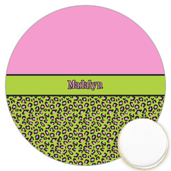 Pink & Lime Green Leopard Printed Cookie Topper - 3.25" (Personalized)