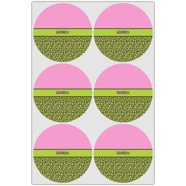 Pink & Lime Green Leopard Icing Circle - Large - Set of 6