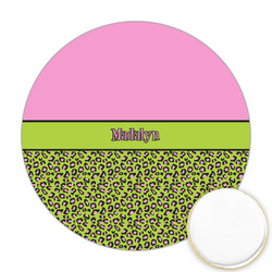 Pink & Lime Green Leopard Printed Cookie Topper - 2.5" (Personalized)