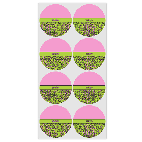 Pink & Lime Green Leopard Icing Circle - Medium - Set of 8