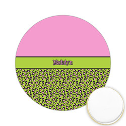 Pink & Lime Green Leopard Printed Cookie Topper - 2.15" (Personalized)