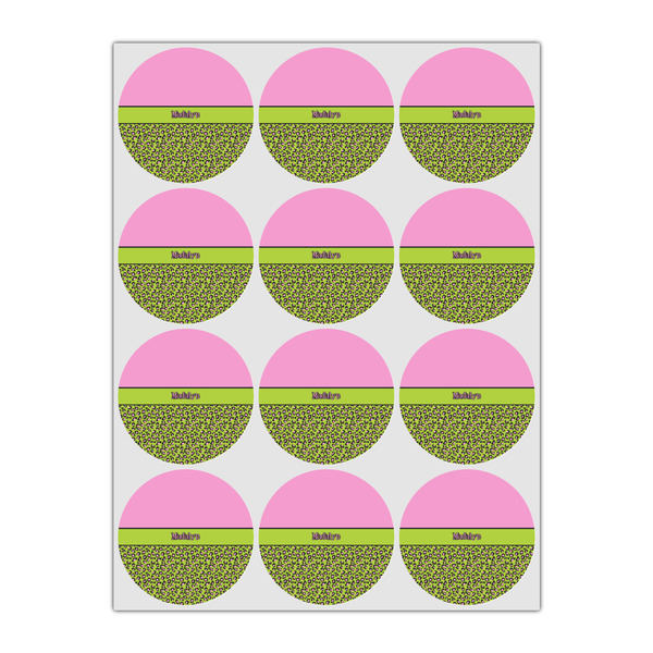 Pink & Lime Green Leopard Icing Circle - Small - Set of 12