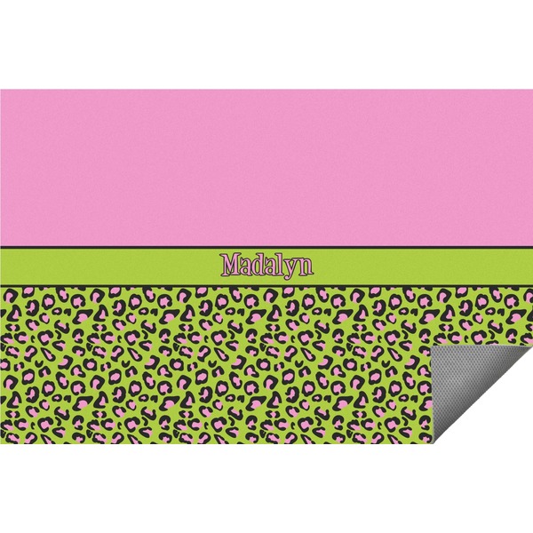 Custom Pink & Lime Green Leopard Indoor / Outdoor Rug - 8'x10' (Personalized)