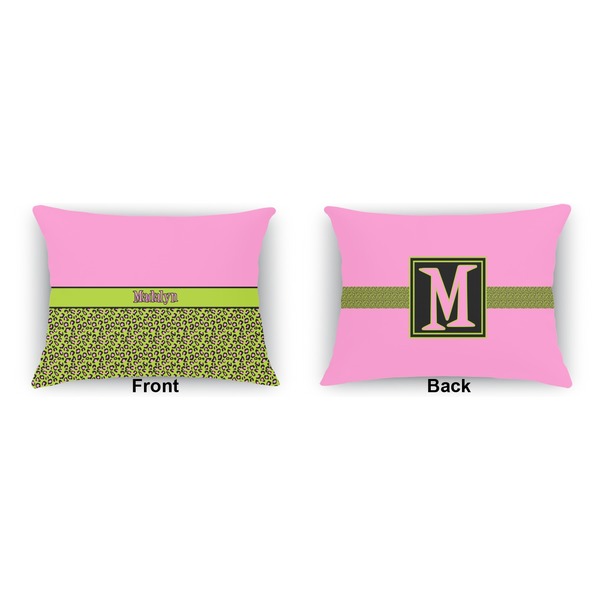 Pink & Lime Green Leopard  Indoor Rectangular Burlap Pillow (Front and Back)