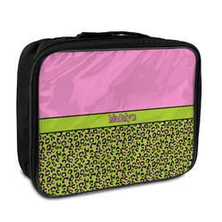 Pink & Lime Green Leopard Insulated Lunch Bag w/ Name or Text