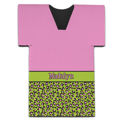 Pink & Lime Green Leopard Jersey Bottle Cooler (Personalized)