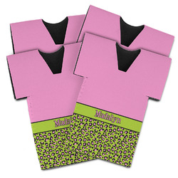 Pink & Lime Green Leopard Jersey Bottle Cooler - Set of 4 (Personalized)