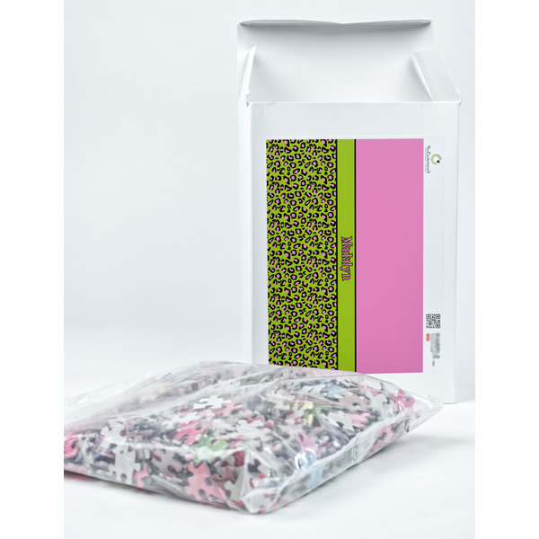 Pink & Lime Green Leopard Jigsaw Puzzle 1014 Piece - Box