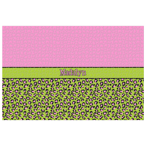 Custom Pink & Lime Green Leopard 1014 pc Jigsaw Puzzle (Personalized)