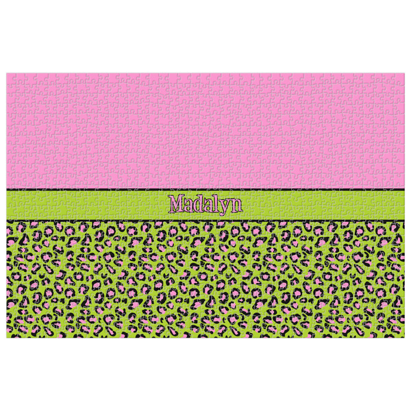 Custom Pink & Lime Green Leopard Jigsaw Puzzle - 1000-piece (Personalized)