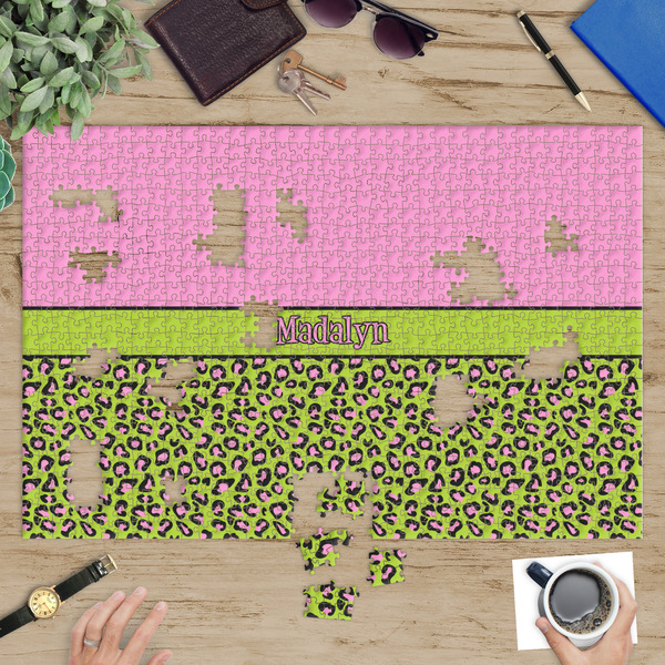 Pink & Lime Green Leopard Jigsaw Puzzle 1014 Piece - In Context