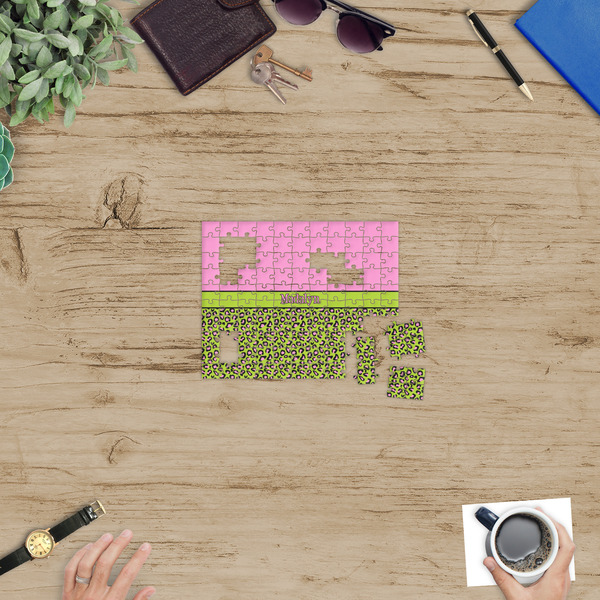 Pink & Lime Green Leopard Jigsaw Puzzle 110 Piece - In Context