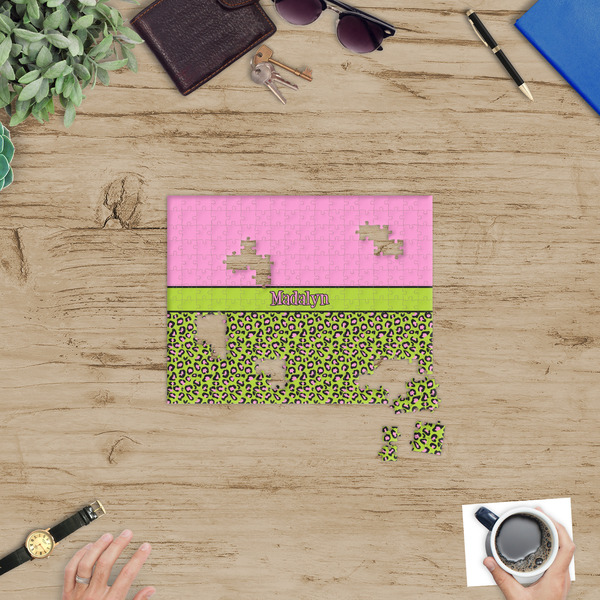 Pink & Lime Green Leopard Jigsaw Puzzle 252 Piece - In Context