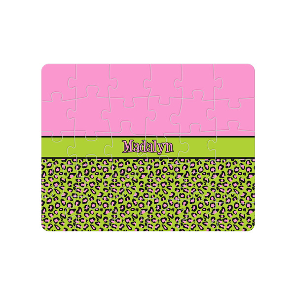 Custom Pink & Lime Green Leopard 30 pc Jigsaw Puzzle (Personalized)