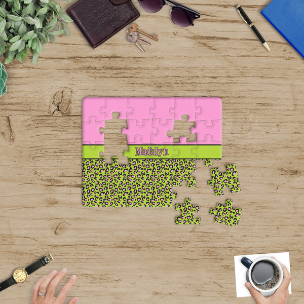 Pink & Lime Green Leopard Jigsaw Puzzle 30 Piece - In Context