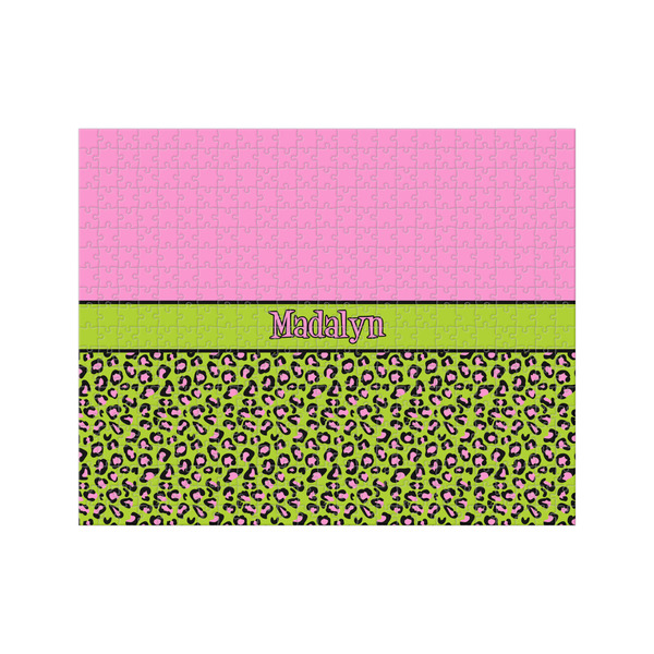 Custom Pink & Lime Green Leopard 500 pc Jigsaw Puzzle (Personalized)