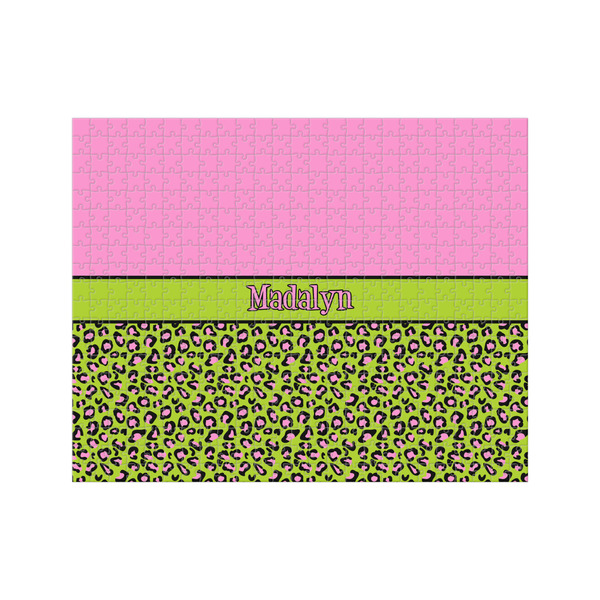 Custom Pink & Lime Green Leopard 500 pc Jigsaw Puzzle (Personalized)