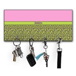 Pink & Lime Green Leopard Key Hanger w/ 4 Hooks w/ Name or Text