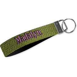 Pink & Lime Green Leopard Webbing Keychain Fob - Small (Personalized)