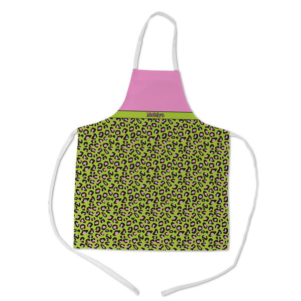 Custom Pink & Lime Green Leopard Kid's Apron w/ Name or Text