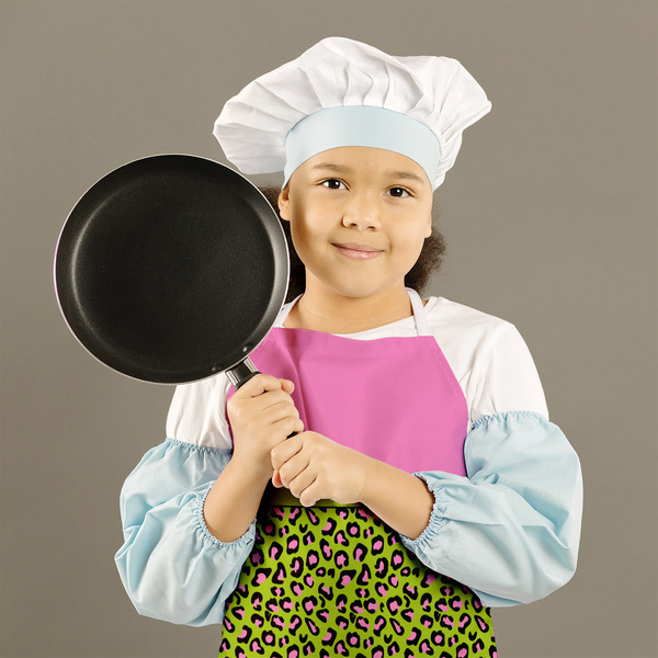 Pink & Lime Green Leopard Kid's Aprons - Medium - Lifestyle