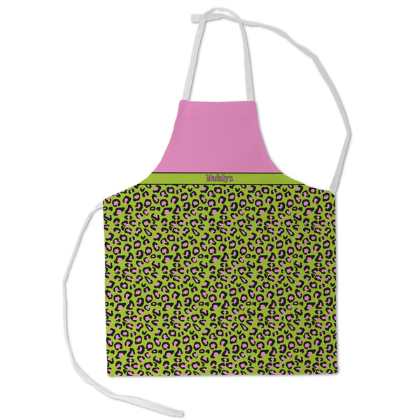 Custom Pink & Lime Green Leopard Kid's Apron - Small (Personalized)