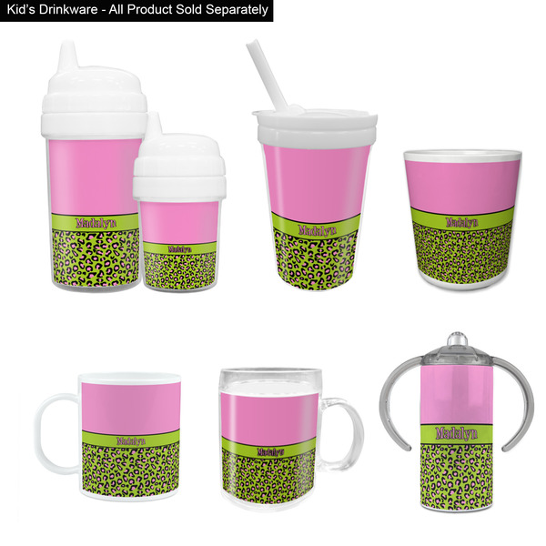 Pink & Lime Green Leopard Kid's Drinkware - Customized & Personalized