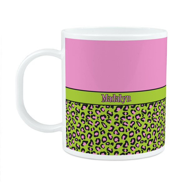 Custom Pink & Lime Green Leopard Plastic Kids Mug (Personalized)