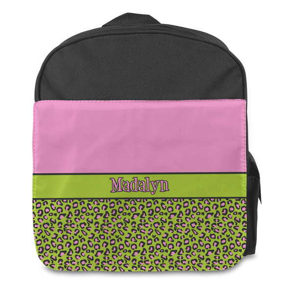 Pink & Lime Green Leopard Kids Backpack - Front