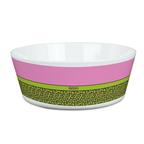 Custom Pink & Lime Green Leopard Kid's Bowl (Personalized)