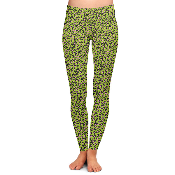 Custom Pink & Lime Green Leopard Ladies Leggings - Extra Small