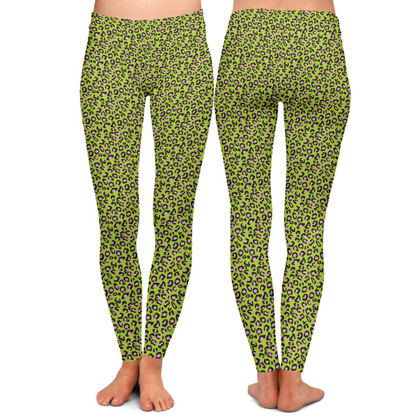 Pink & Lime Green Leopard Ladies Leggings - Front and Back