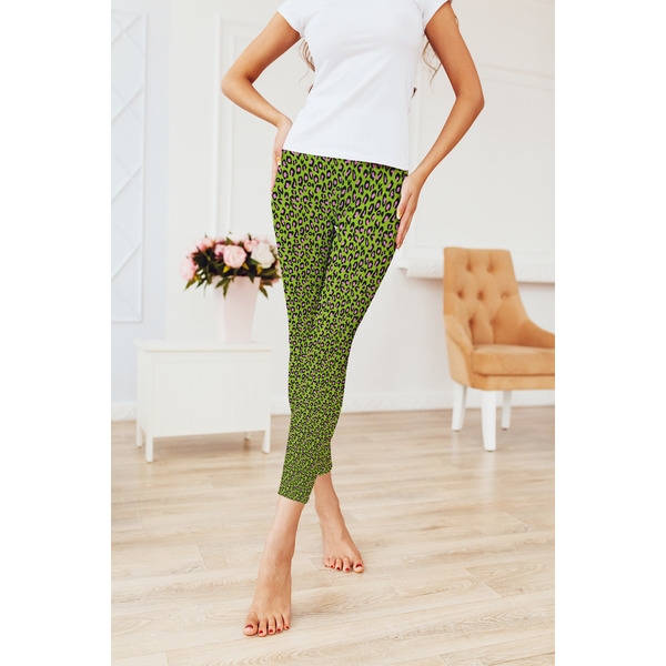 Pink & Lime Green Leopard Ladies Leggings - LIFESTYLE 2