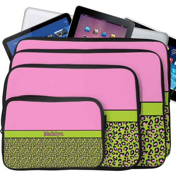 Pink & Lime Green Leopard Laptop Case Sizes