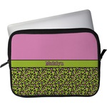 Pink & Lime Green Leopard Laptop Sleeve / Case - 11" (Personalized)