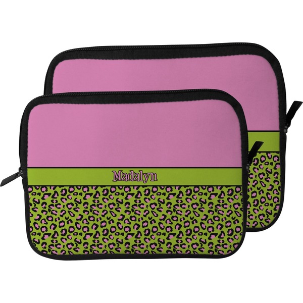 Pink & Lime Green Leopard Laptop Sleeve (Size Comparison)