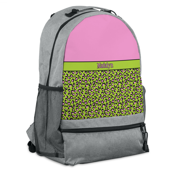 Custom Pink & Lime Green Leopard Backpack (Personalized)