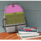 Pink & Lime Green Leopard Large Backpack - Gray - On Desk