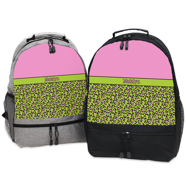 Pink & Lime Green Leopard Large Backpacks - Both