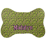 Pink & Lime Green Leopard Bone Shaped Dog Food Mat (Personalized)