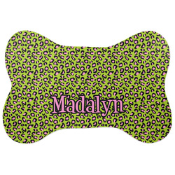 Pink & Lime Green Leopard Bone Shaped Dog Food Mat (Large) (Personalized)