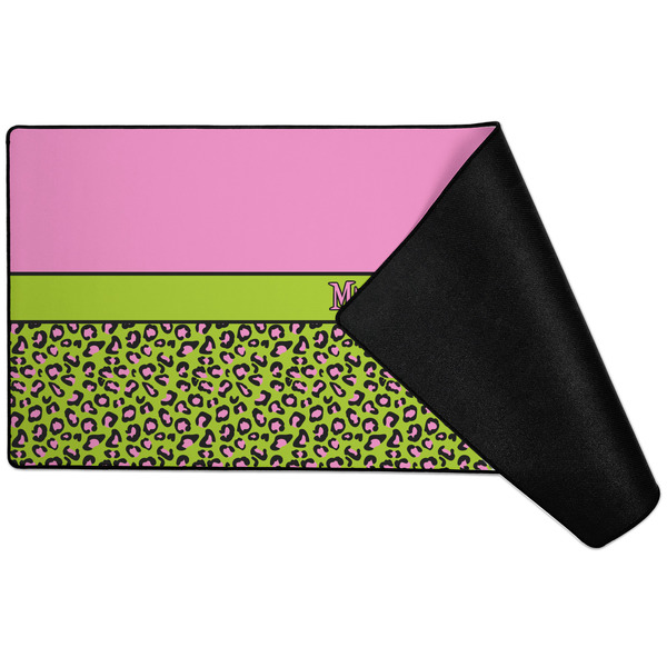 Pink & Lime Green Leopard Large Gaming Mats - FRONT W/ FOLD