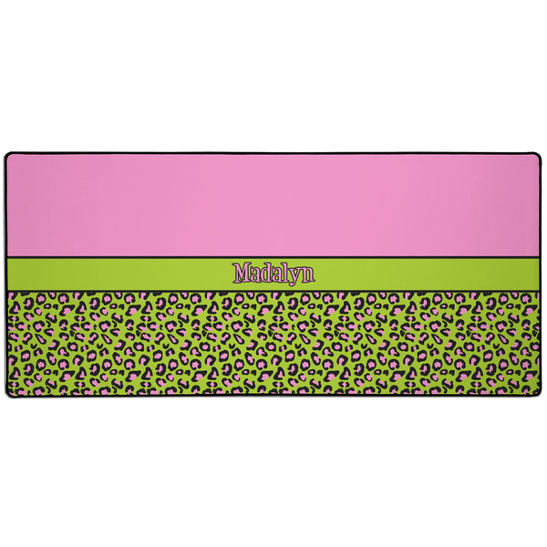 Custom Pink & Lime Green Leopard 3XL Gaming Mouse Pad - 35" x 16" (Personalized)