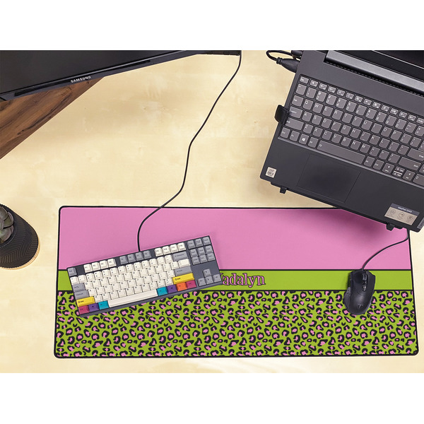 Pink & Lime Green Leopard Large Gaming Mats - LIFESTYLE
