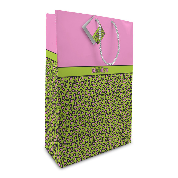Custom Pink & Lime Green Leopard Large Gift Bag (Personalized)