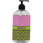 Pink & Lime Green Leopard Plastic Soap / Lotion Dispenser (16 oz - Large - Black) (Personalized)